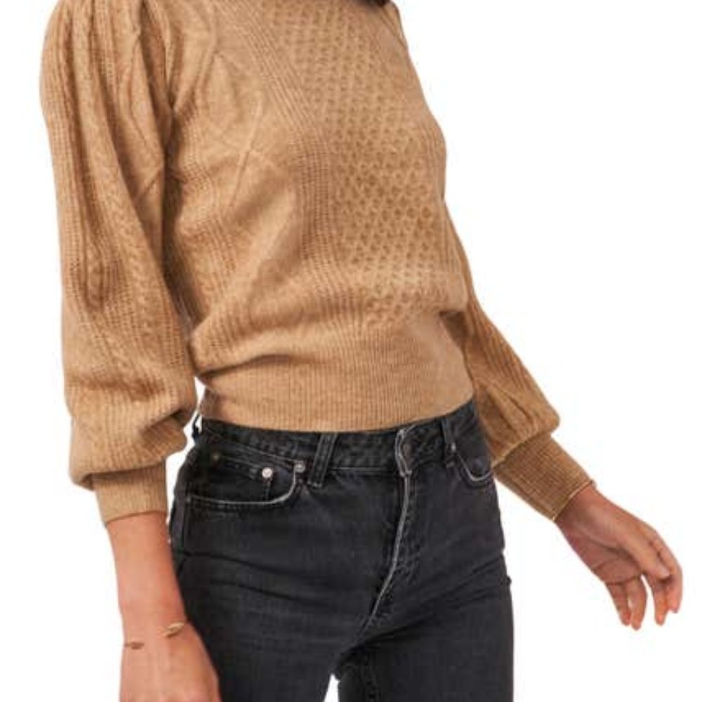 1.STATE  Variegated Cables Crew Sweater